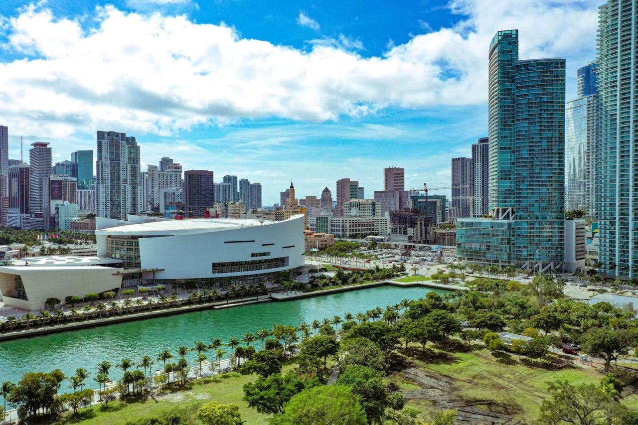 Una foto del Bicentennial Park, ubicado en Biscayne Boulevard en Miami.