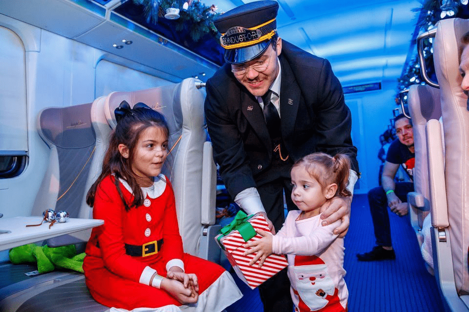 2 little girls on the Polar Express Ride Christmas events