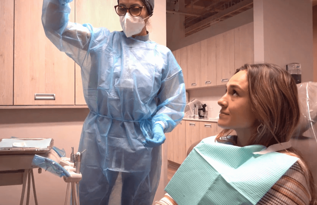 A patient getting a dental health checkup.