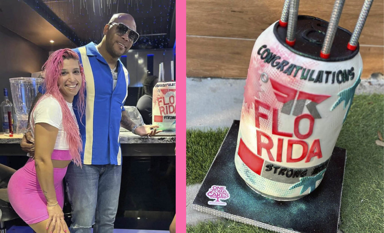 Vanessa Barcelo de @onelovecakes con Flo Rida y la "Lata de Pastel Gigante"