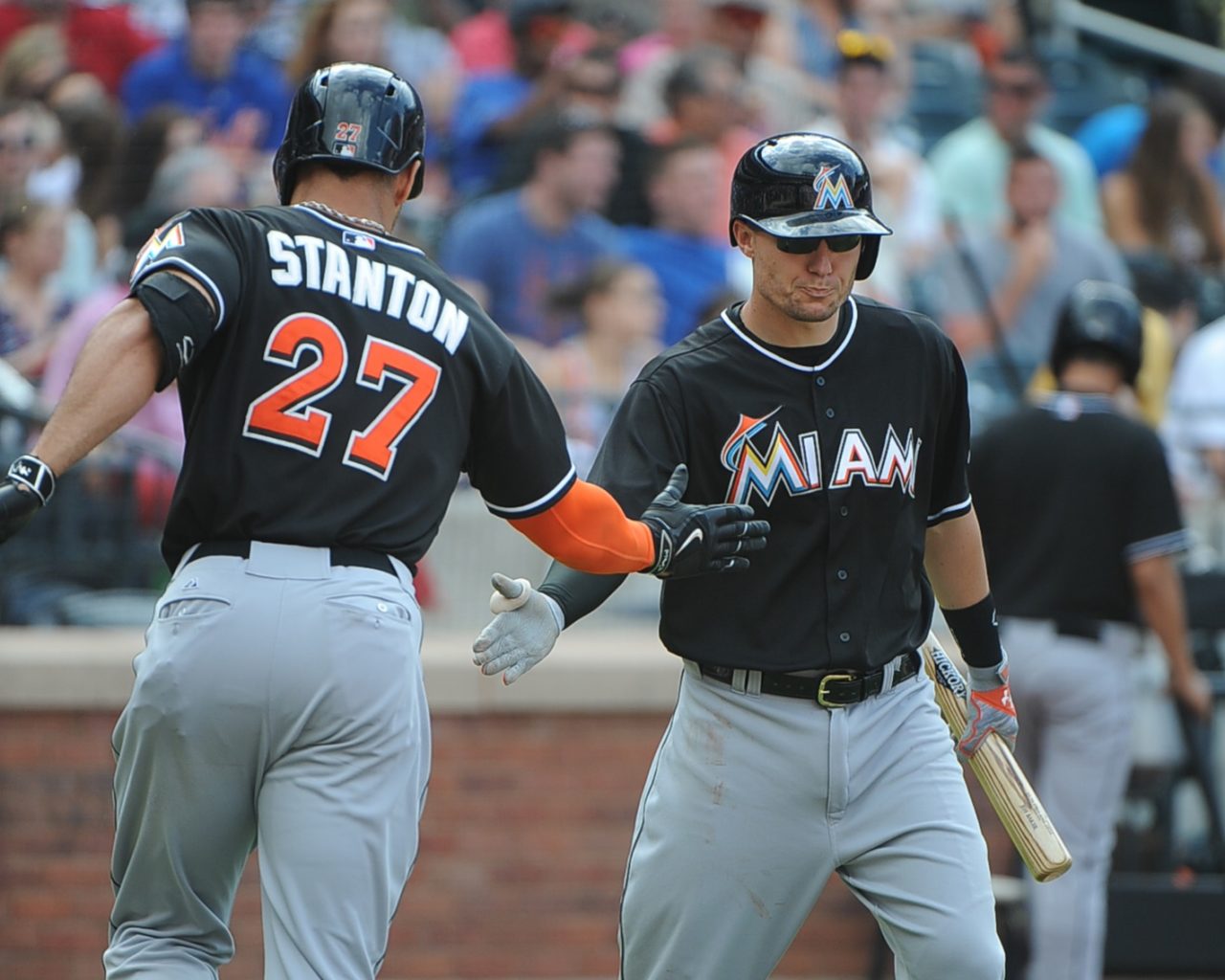 Miami Marlins players during a game