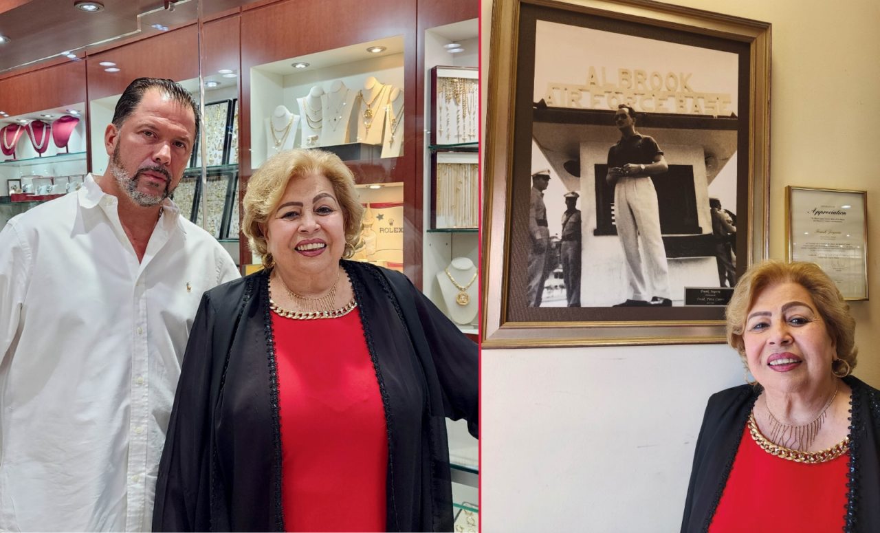 Frank Perez Jr and Martica Perez in front of display in the Frank Joyeria shop