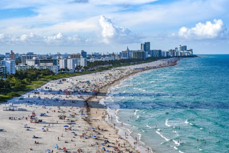 Aerial view of a beach in Miami