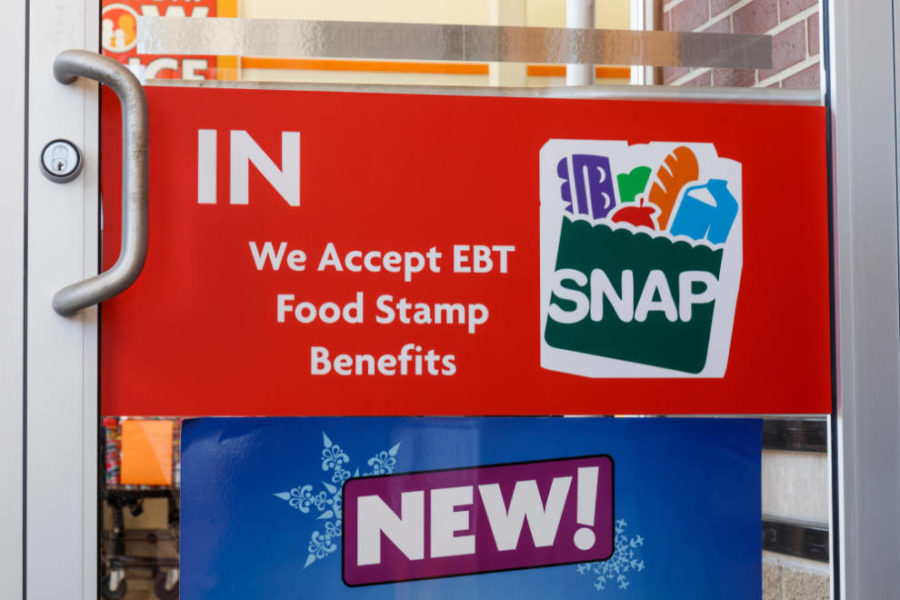 Promotional banner at shop accepting the food stamps
