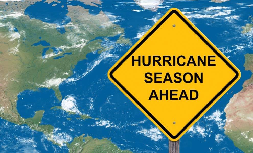 an illustration with a warning sign of hurricane season
