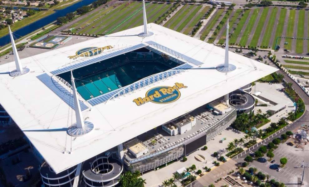 Aerial view of the stadium, showcasing its layout and surroundings.