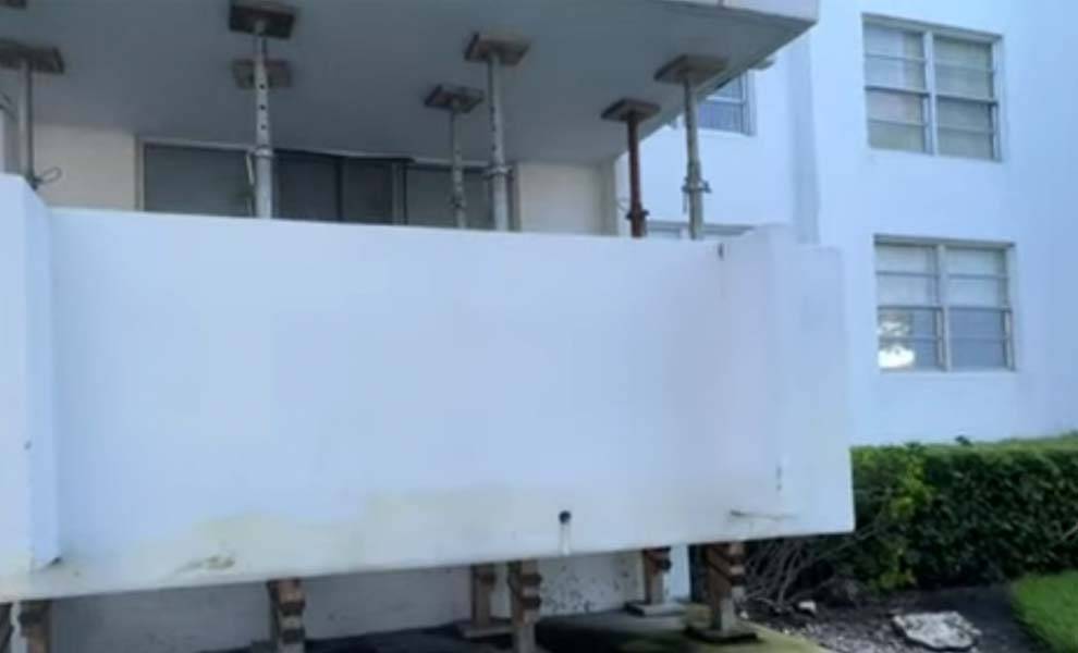 A condo in Aventura with supports holding up balcony.