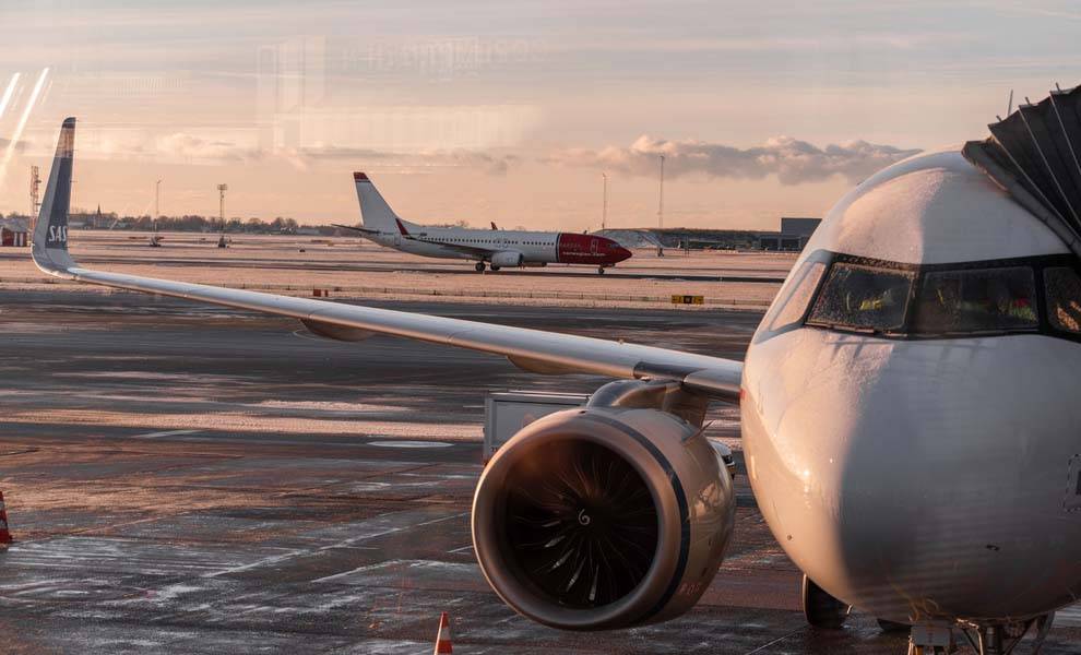 Airplanes on a tarmac.