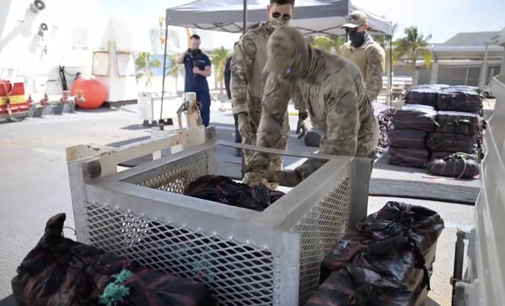 The crew aboard the U.S. Coast Guard Cutter Hamilton during drug seizure.