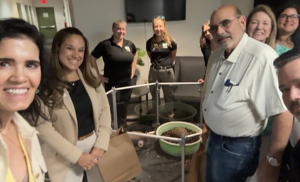 Members of the Zoo Miami Foundation Board retreat standing around the armadillo encounter.