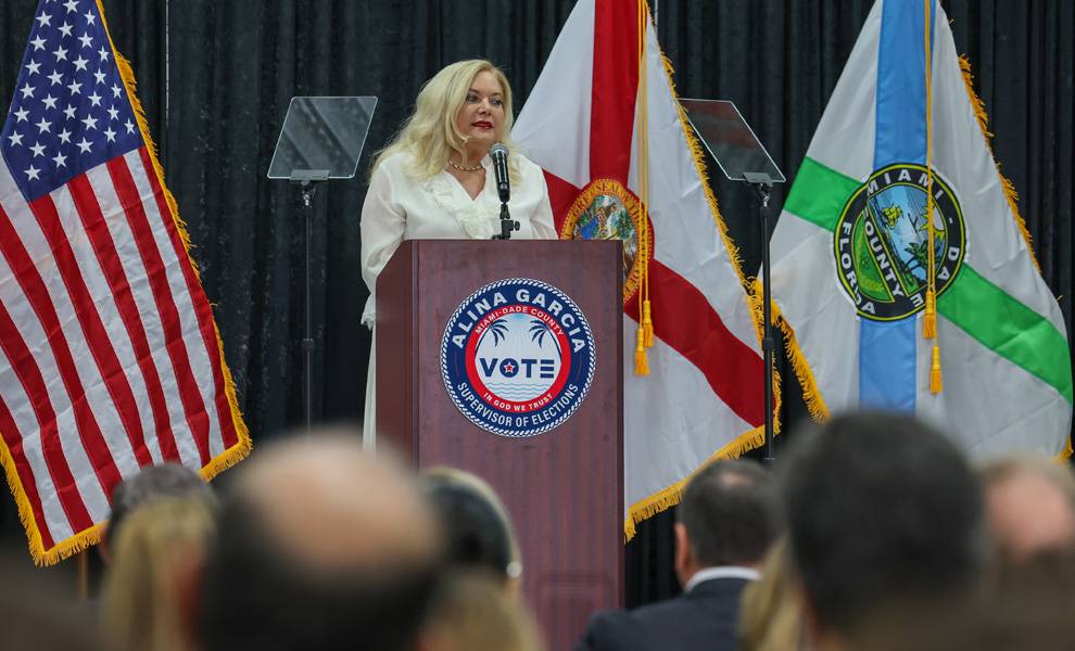 Miami-Dade launches its first State of Elections Address: Opening the doors to democracy 1 Miami-Dade County Supervisor of Elections Alina Garcia speaking at the State of Elections Address.