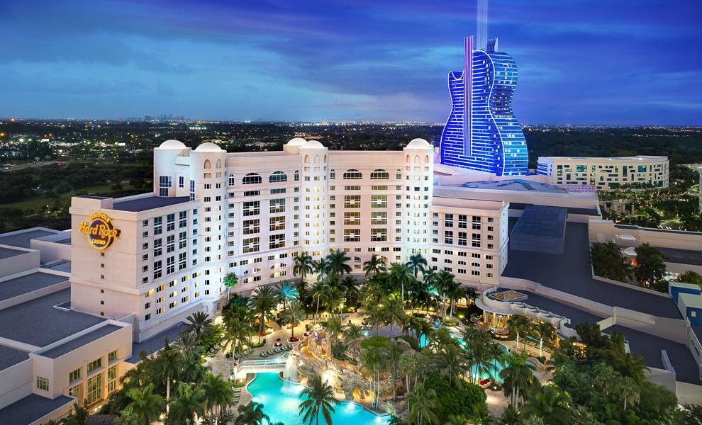 Vista aérea del hotel y casino Seminole Hard Rock Hollywood.
