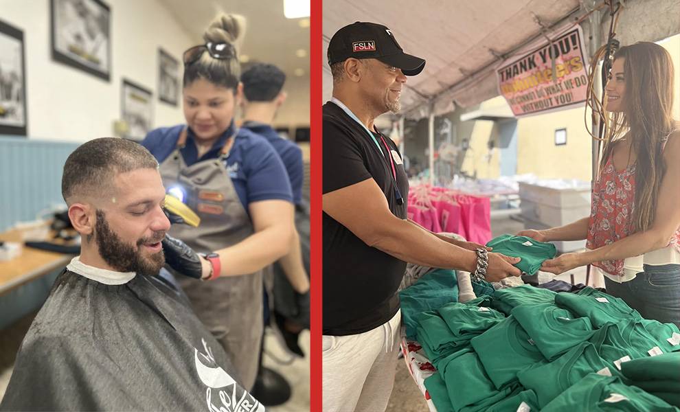 Guests at The Caring Place Hearts of Hope event receiving a hair cut and clothing.