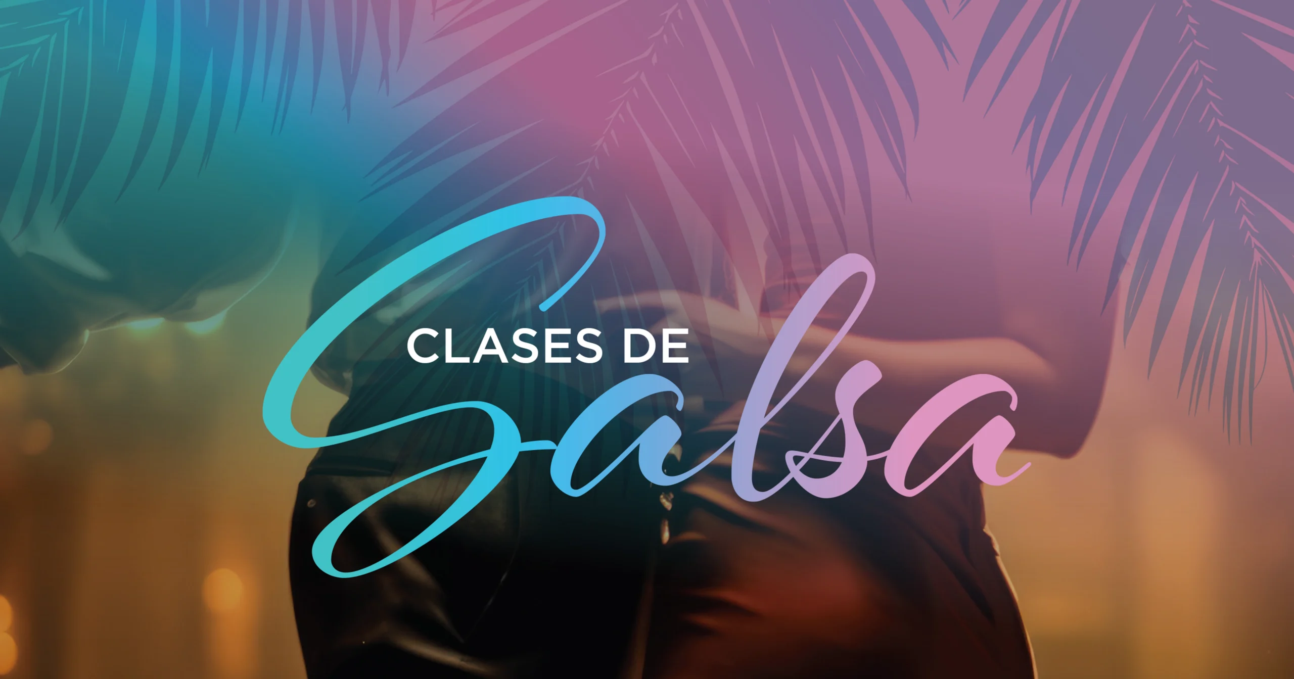 Promotional graphic for salsa classes at Seminole Hard Rock Hollywood, featuring colorful tropical palm-leaf designs and large stylized &ldquo;Salsa&rdquo; lettering over an image of a couple dancing.